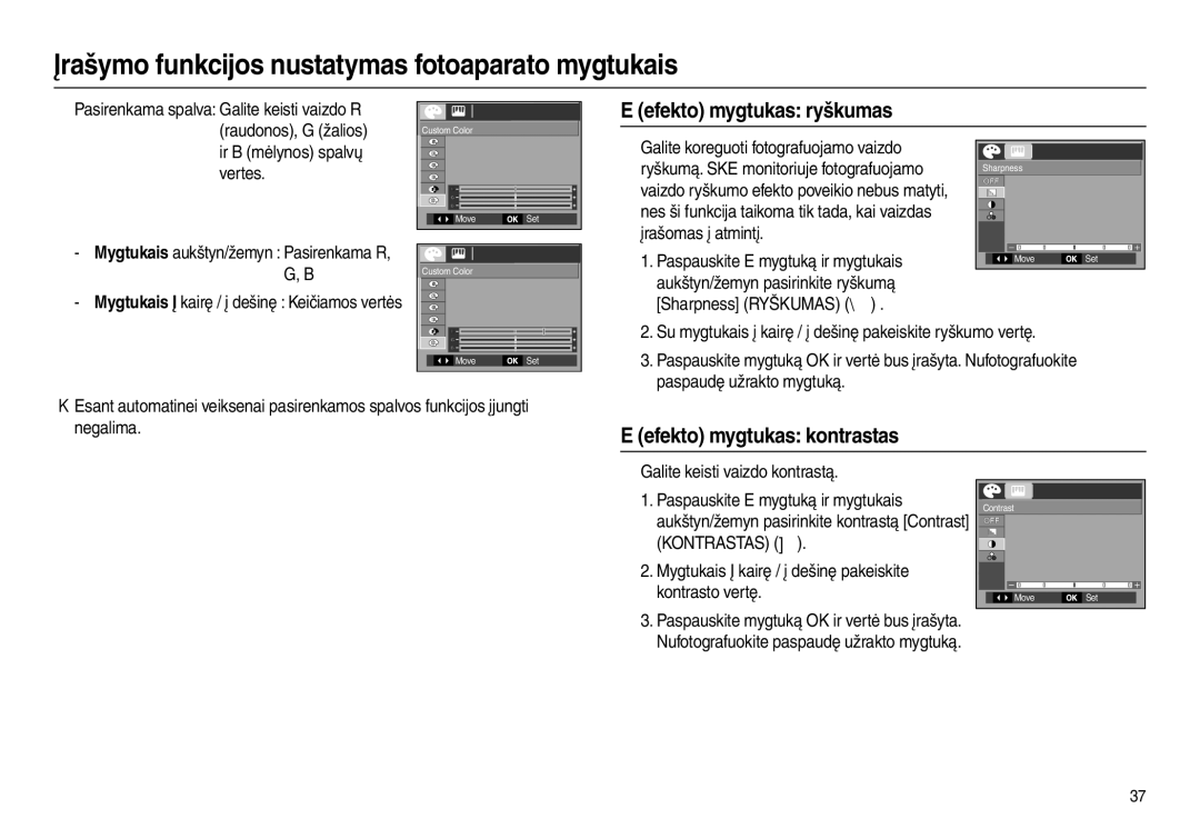 Samsung EC-L100ZSBA/RU, EC-L100ZBBA/RU Efekto mygtukas ryškumas, Efekto mygtukas kontrastas, Ir B mėlynos spalvų, Vertes 