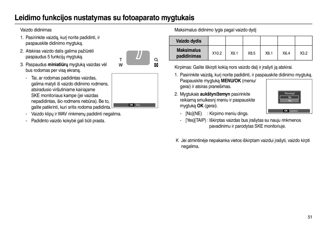 Samsung EC-L100ZSBA/RU, EC-L100ZBBA/RU manual Leidimo funkcijos nustatymas su fotoaparato mygtukais, Vaizdo dydis 