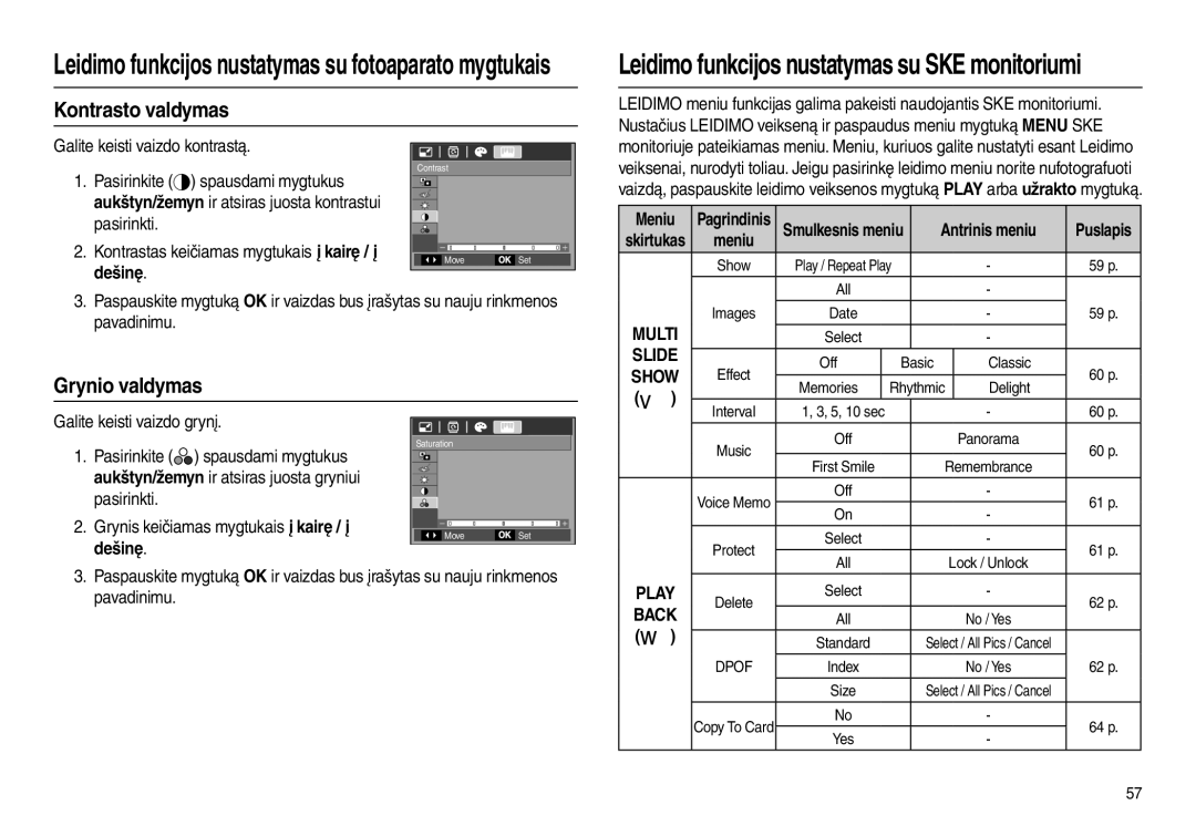 Samsung EC-L100ZSBA/RU Grynio valdymas, Kontrastas keičiamas mygtukais į kairę / į dešinę, Galite keisti vaizdo grynį 