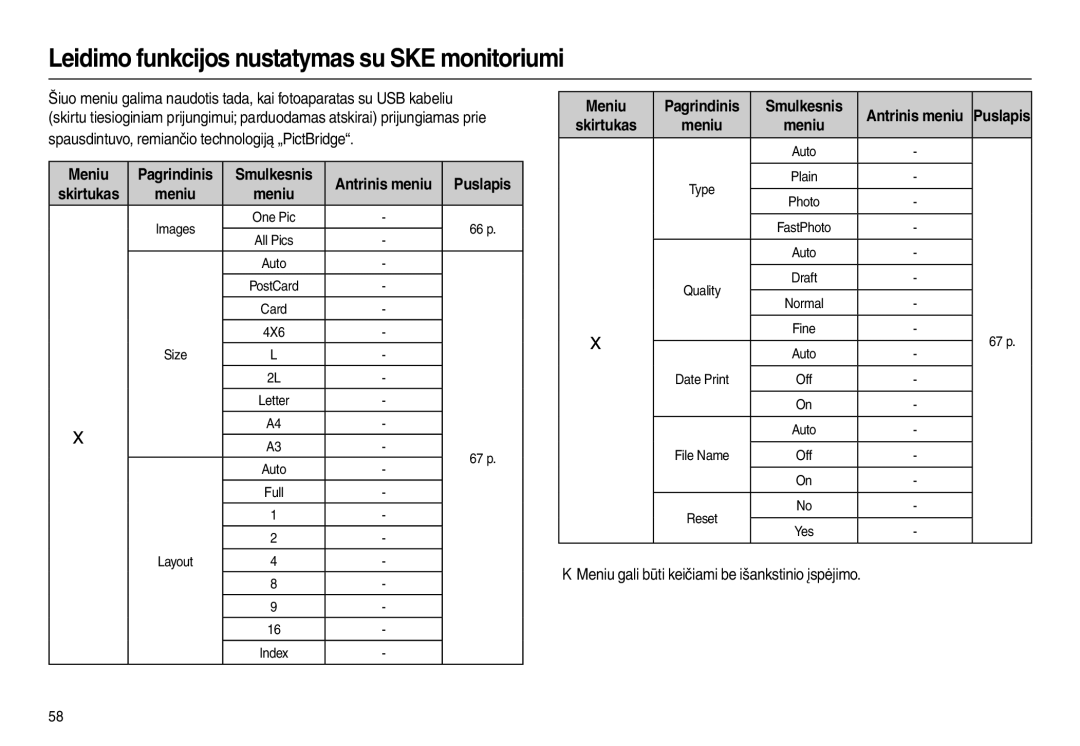 Samsung EC-L100ZBBA/RU, EC-L100ZSBA/RU manual Leidimo funkcijos nustatymas su SKE monitoriumi, Meniu, Puslapis 