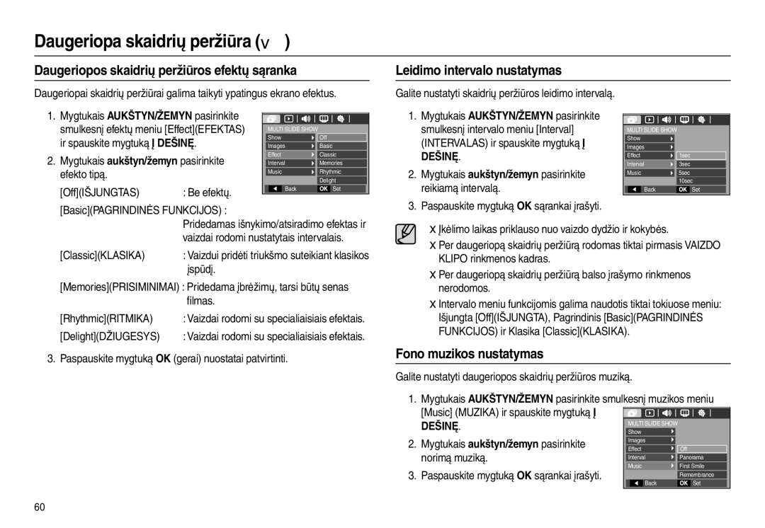 Samsung EC-L100ZBBA/RU, EC-L100ZSBA/RU manual Fono muzikos nustatymas, Galite nustatyti skaidrių peržiūros leidimo intervalą 