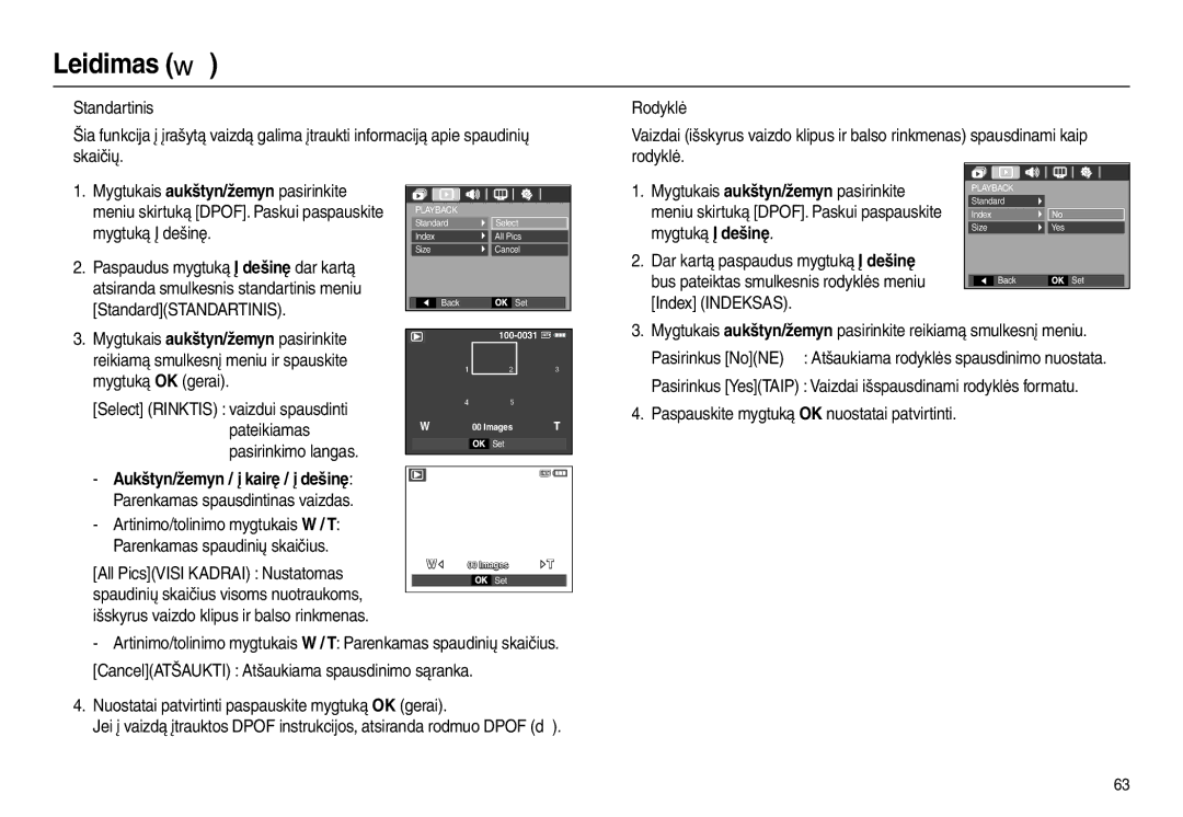 Samsung EC-L100ZSBA/RU, EC-L100ZBBA/RU manual StandardSTANDARTINIS, Paspaudus mygtuką Į dešinę dar kartą 