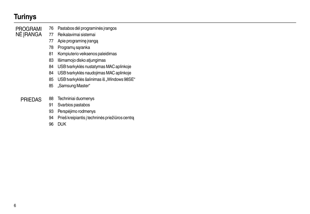 Samsung EC-L100ZBBA/RU Pastabos dėl programinės įrangos, Reikalavimai sistemai, Apie programinę įrangą, Programų sąranka 