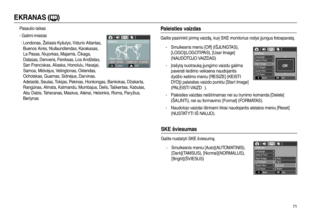 Samsung EC-L100ZSBA/RU, EC-L100ZBBA/RU manual Paleisties vaizdas, SKE šviesumas, „ Pasaulio laikas Galimi miestai, Berlynas 
