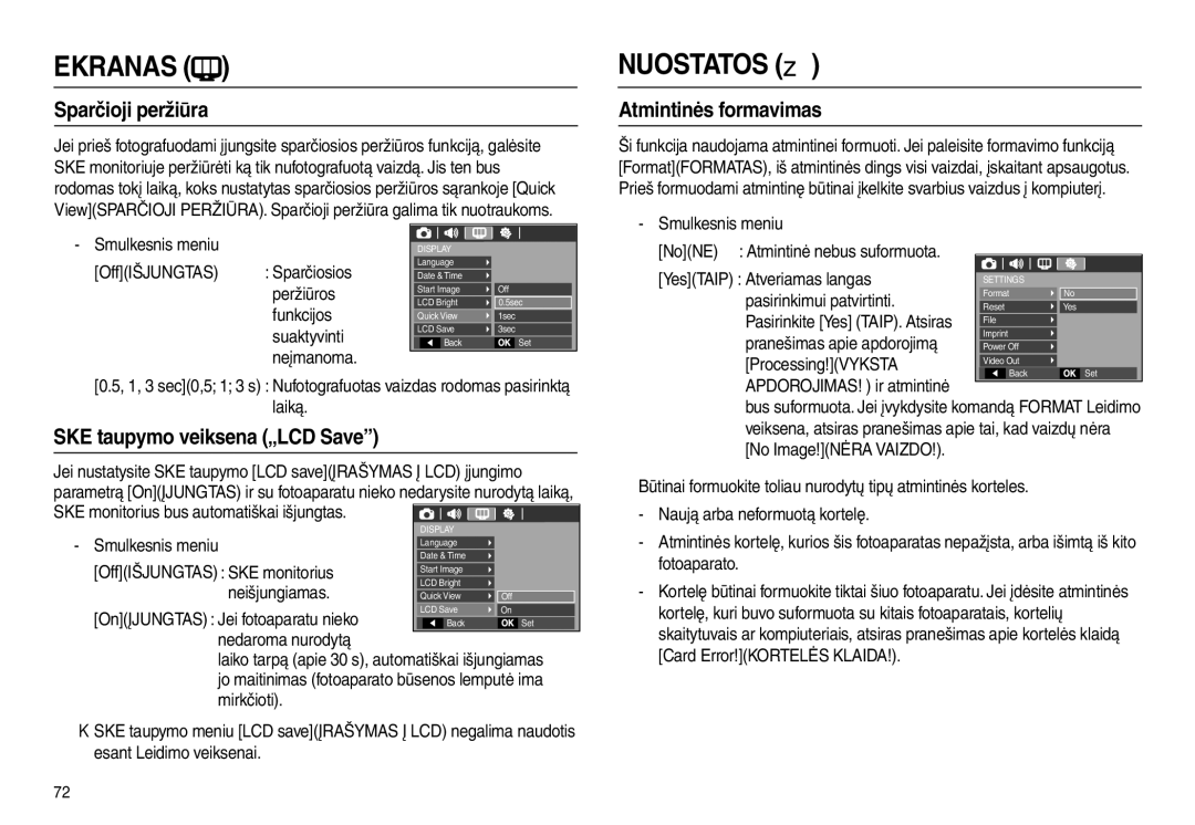 Samsung EC-L100ZBBA/RU manual Sparčioji peržiūra, Atmintinės formavimas, Smulkesnis meniu OffIŠJUNGTAS Sparčiosios 