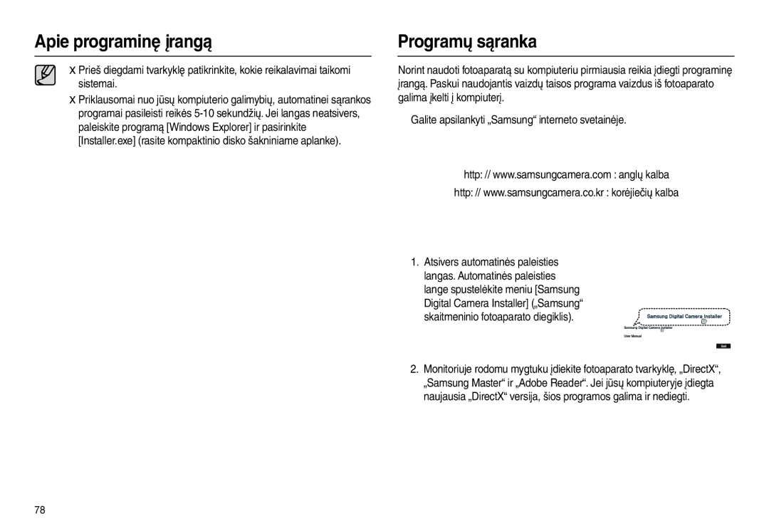 Samsung EC-L100ZBBA/RU, EC-L100ZSBA/RU manual Programų sąranka 