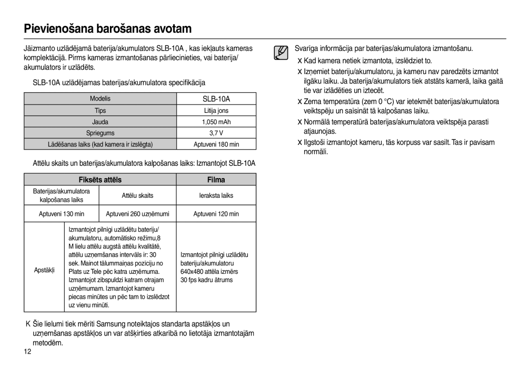 Samsung EC-L100ZBBA/RU, EC-L100ZSBA/RU manual Pievienošana barošanas avotam, Fiksēts attēls Filma 