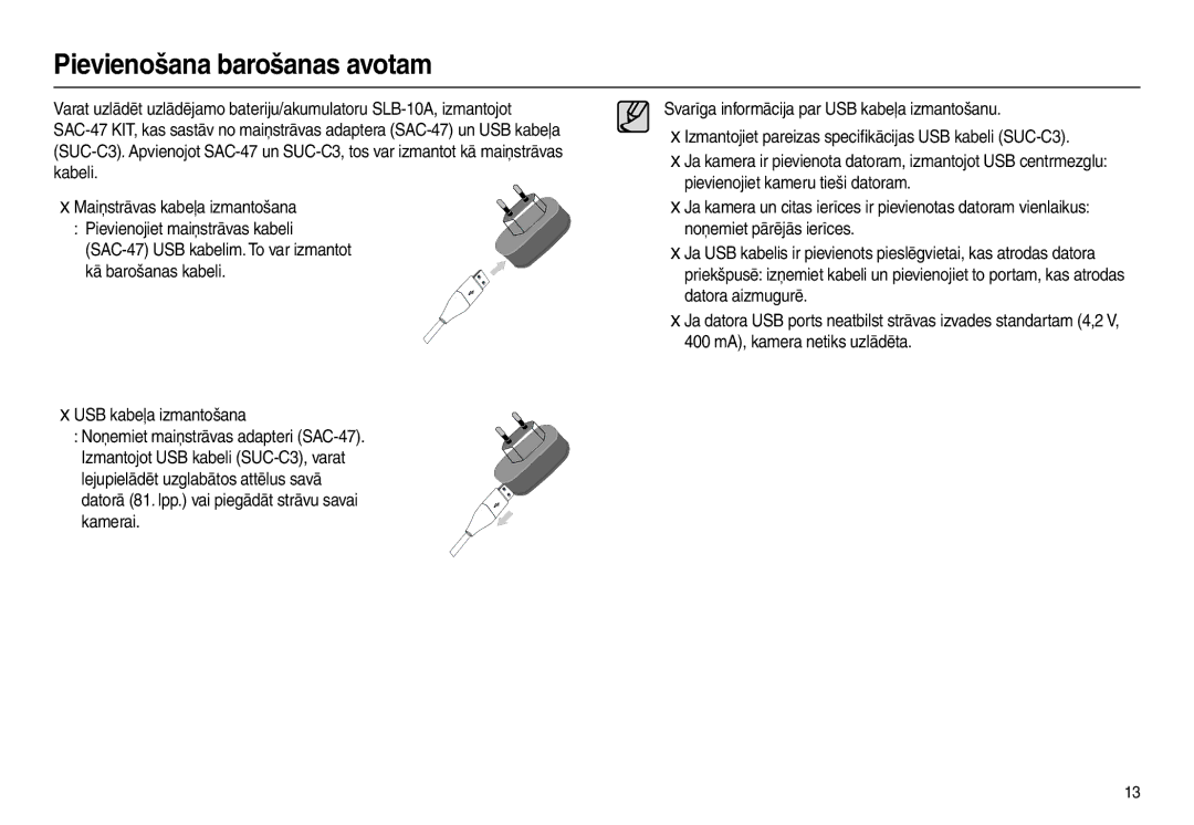 Samsung EC-L100ZSBA/RU, EC-L100ZBBA/RU manual Pievienošana barošanas avotam 