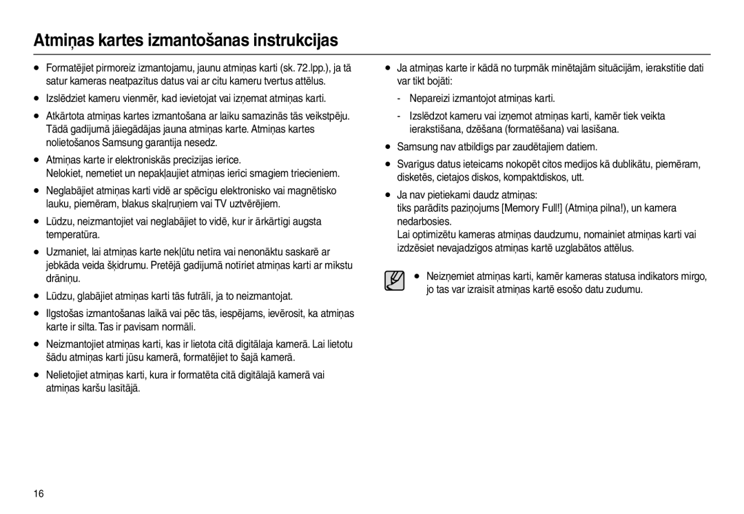 Samsung EC-L100ZBBA/RU, EC-L100ZSBA/RU manual Atmiņas kartes izmantošanas instrukcijas 