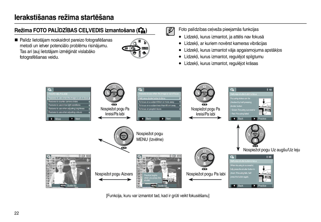 Samsung EC-L100ZBBA/RU, EC-L100ZSBA/RU manual Režīma Foto Palīdzības Ceļvedis izmantošana, Photo Help Guide 