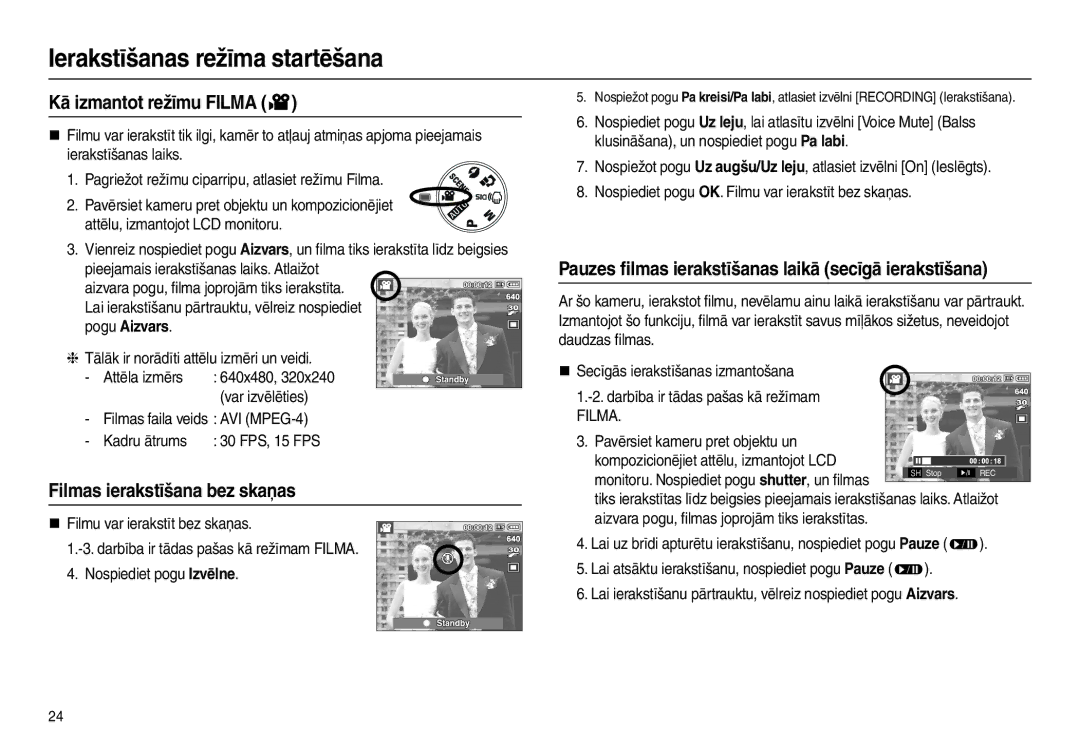 Samsung EC-L100ZBBA/RU, EC-L100ZSBA/RU manual Kā izmantot režīmu Filma, Filmas ierakstīšana bez skaņas, Var izvēlēties 