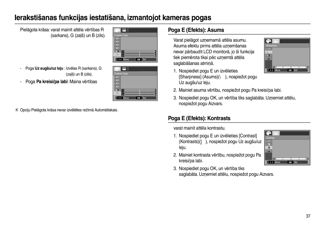 Samsung EC-L100ZSBA/RU, EC-L100ZBBA/RU manual Poga E Efekts Asums, Poga E Efekts Kontrasts 