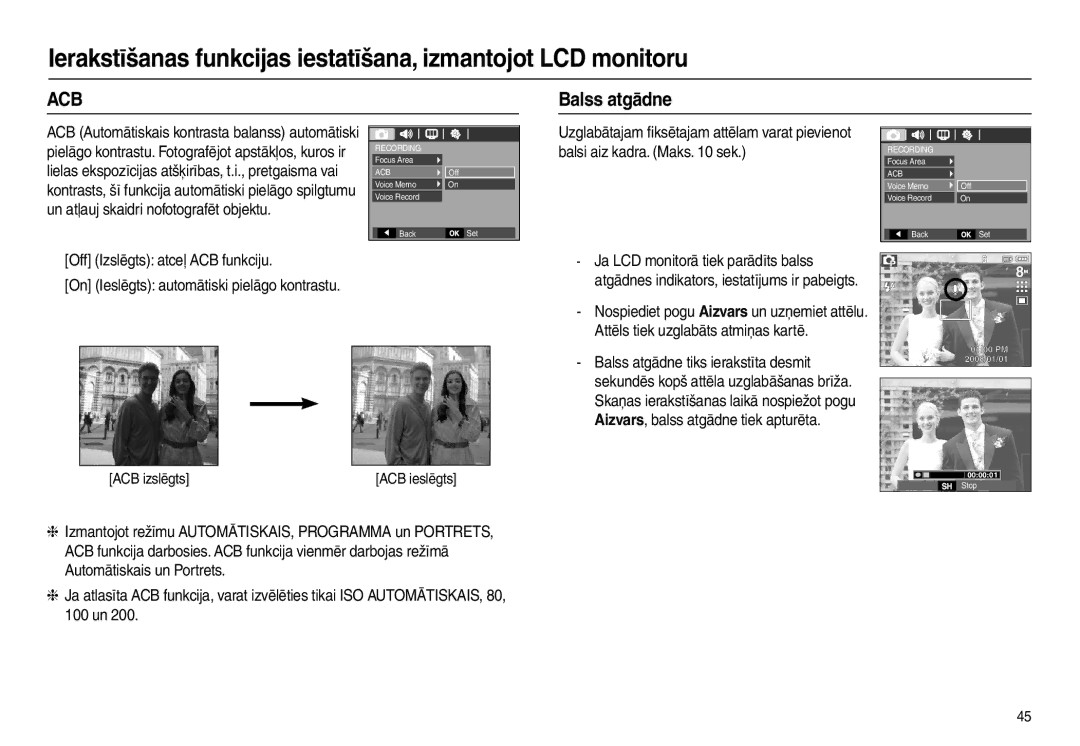 Samsung EC-L100ZSBA/RU, EC-L100ZBBA/RU manual Acb, Balss atgādne 