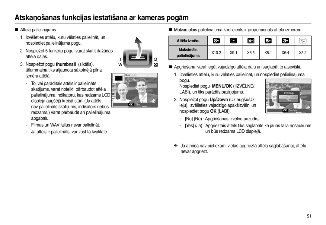 Samsung EC-L100ZSBA/RU, EC-L100ZBBA/RU manual Atskaņošanas funkcijas iestatīšana ar kameras pogām, „ Attēla palielinājums 