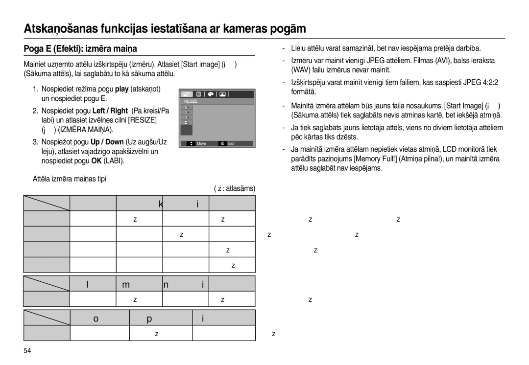 Samsung EC-L100ZBBA/RU, EC-L100ZSBA/RU manual Poga E Efekti izmēra maiņa 