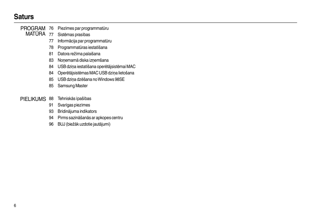 Samsung EC-L100ZBBA/RU manual Piezīmes par programmatūru, Sistēmas prasības, Informācija par programmatūru, Samsung Master 