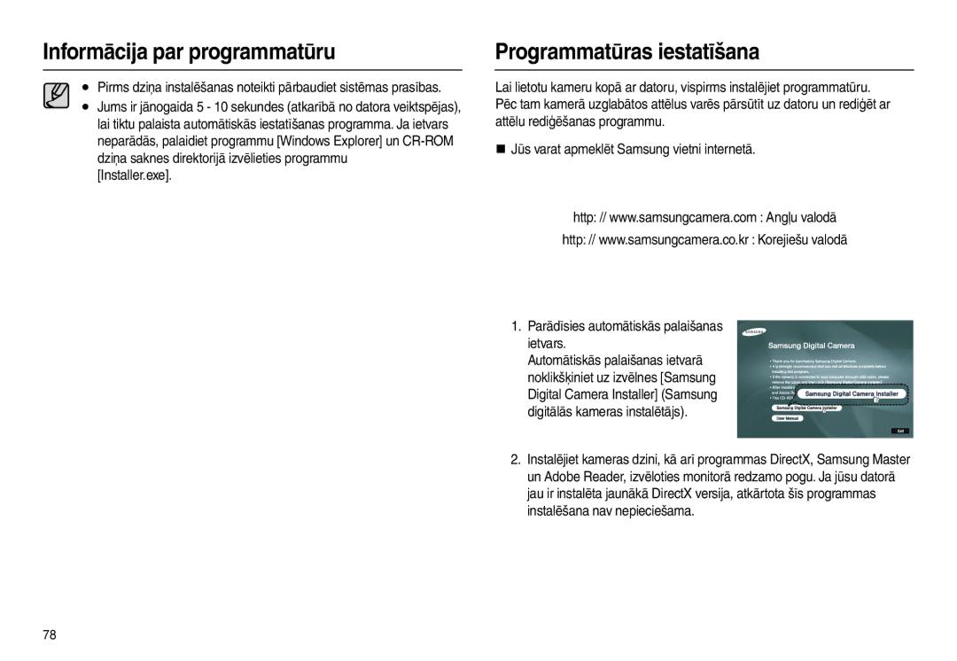 Samsung EC-L100ZBBA/RU, EC-L100ZSBA/RU manual Programmatūras iestatīšana, Installer.exe 