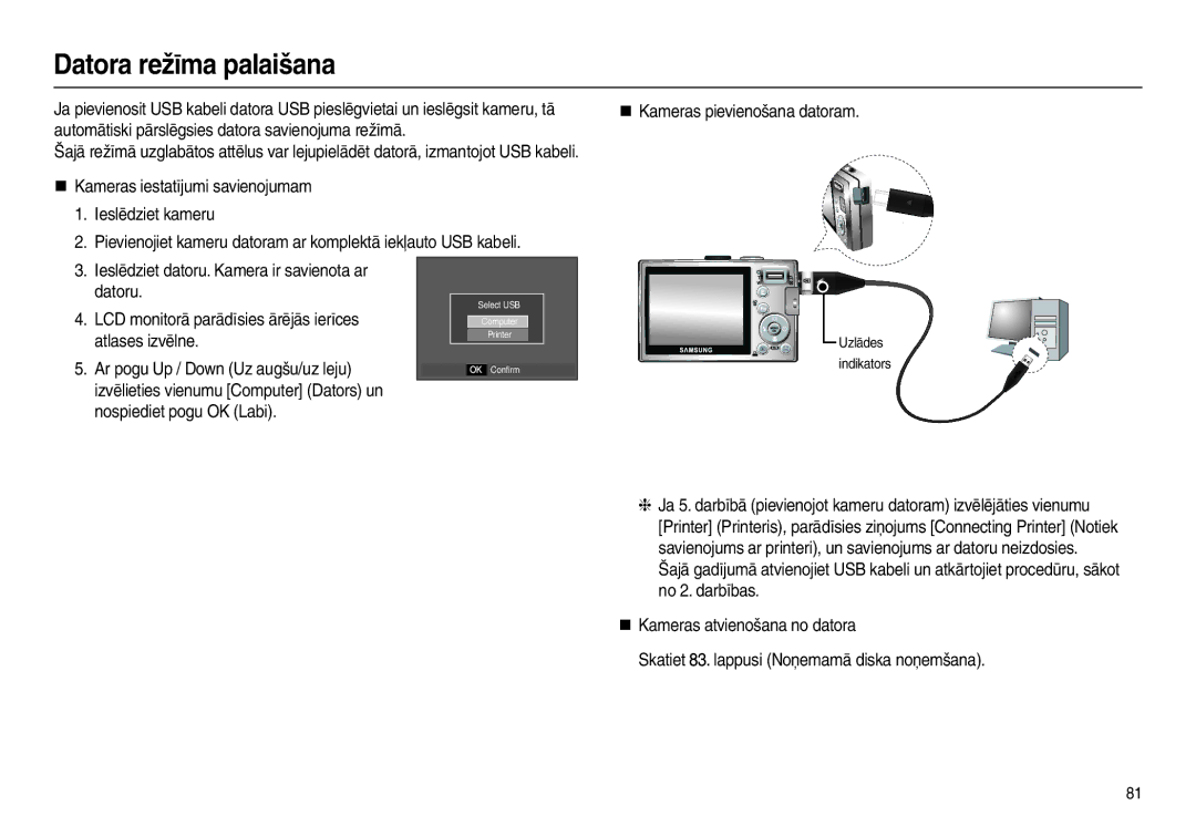 Samsung EC-L100ZSBA/RU, EC-L100ZBBA/RU manual Datora režīma palaišana, Atlases izvēlne 