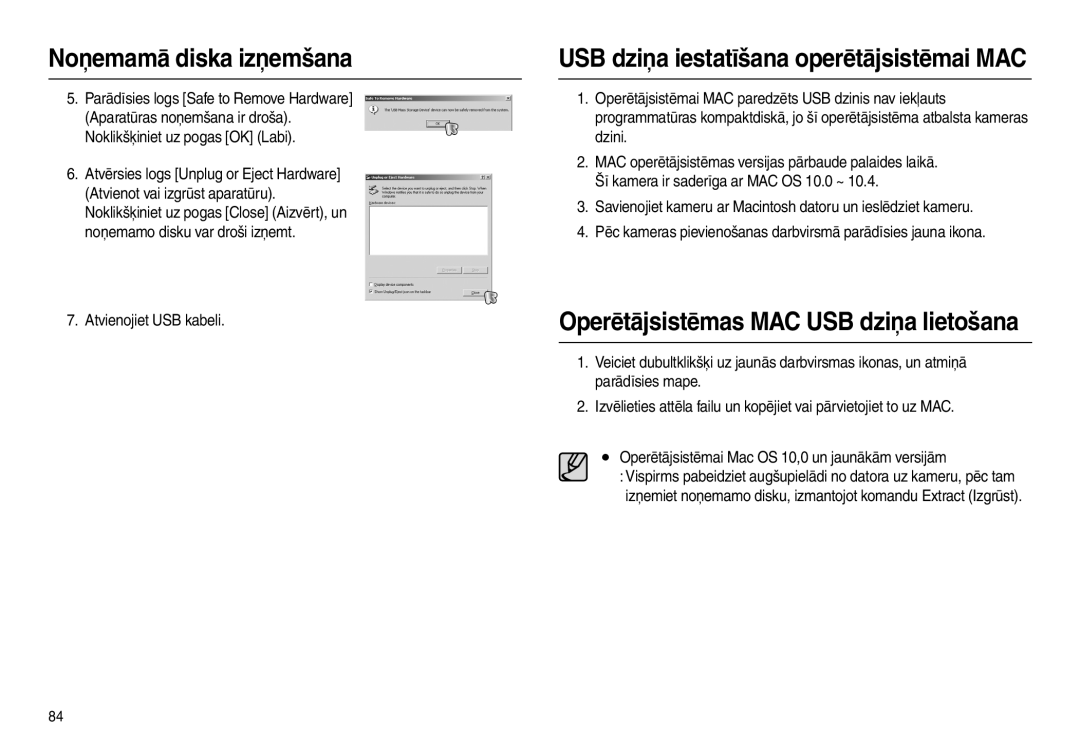 Samsung EC-L100ZBBA/RU manual USB dziņa iestatīšana operētājsistēmai MAC, Operētājsistēmas MAC USB dziņa lietošana 