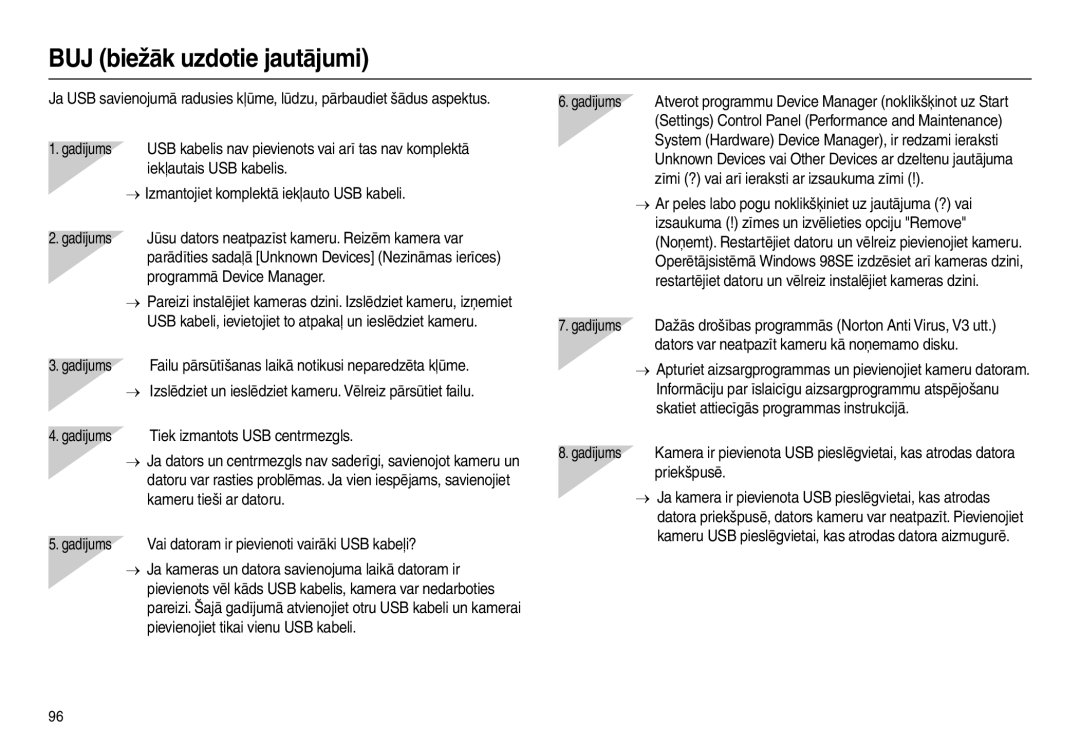 Samsung EC-L100ZBBA/RU, EC-L100ZSBA/RU manual BUJ biežāk uzdotie jautājumi 