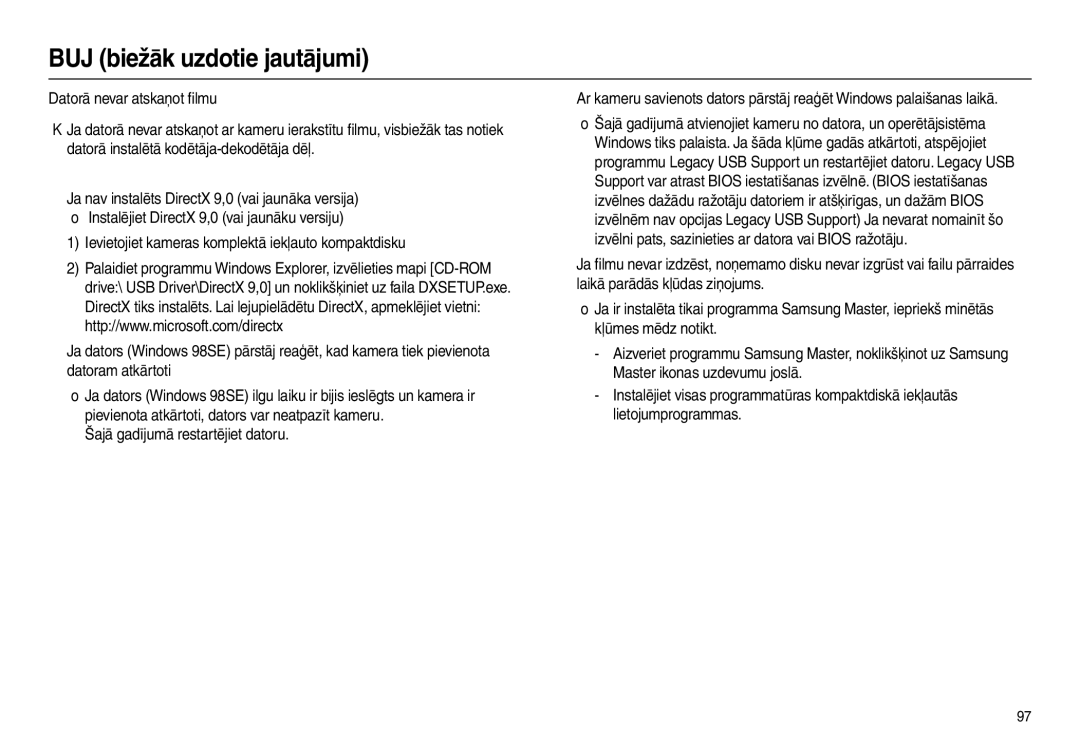 Samsung EC-L100ZSBA/RU, EC-L100ZBBA/RU manual BUJ biežāk uzdotie jautājumi 