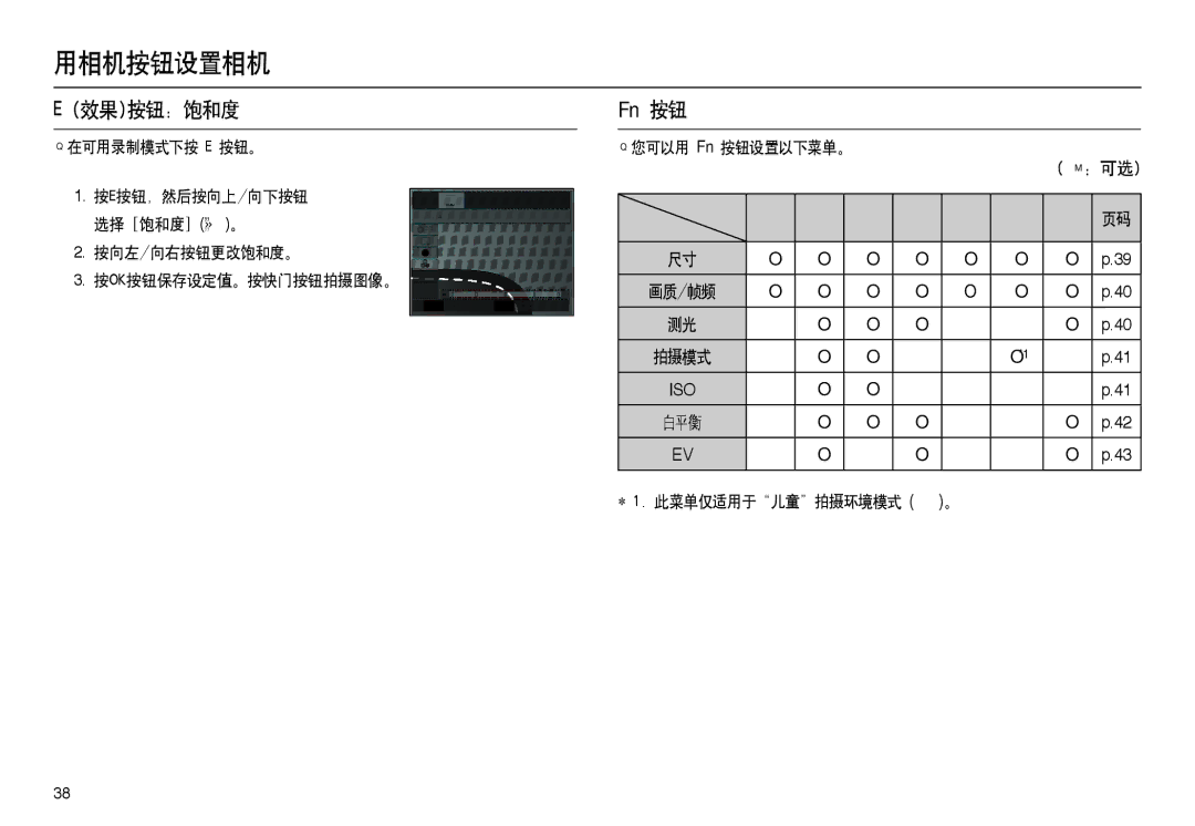 Samsung EC-L100ZBBB/E1, EC-L100ZUDA/E3, EC-L100ZBDA/E3, EC-L100ZBBA/FR, EC-L100ZUBA/FR manual 效果按钮：饱和度, 此菜单仅适用于儿童拍摄环境模式 。 