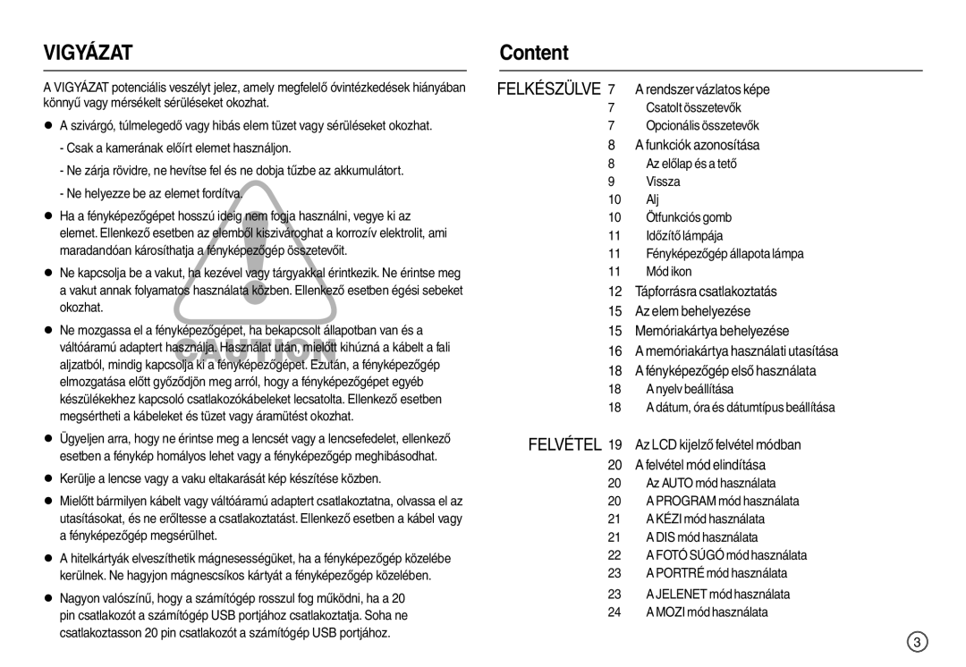 Samsung EC-L100ZSDA/E3, EC-L100ZUDA/E3 manual Content, Felkészülve 7 a rendszer vázlatos képe, Funkciók azonosítása 