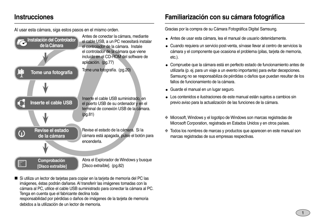 Samsung EC-L100ZSDA/E3, EC-L100ZUDA/E3, EC-L100ZBDA/E3 manual Instrucciones, Familiarización con su cámara fotográﬁca 