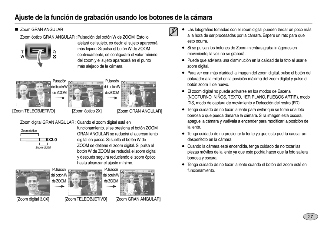 Samsung EC-L100ZPFC/E1, EC-L100ZUDA/E3, EC-L100ZBDA/E3, EC-L100ZSDA/E3 manual Funcionamiento, si se presiona el botón Zoom 