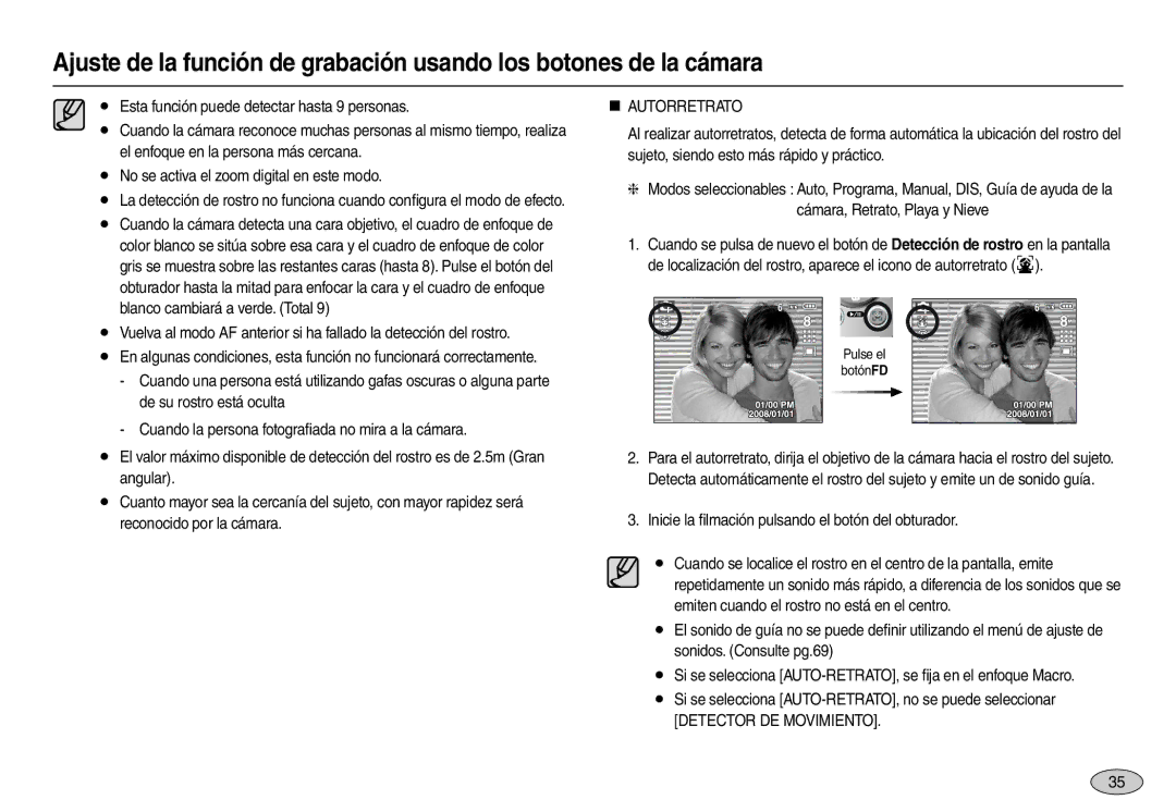 Samsung EC-L100ZPDA/E3, EC-L100ZUDA/E3, EC-L100ZBDA/E3, EC-L100ZSDA/E3, EC-L100ZRDA/E3 „ Autorretrato, Detector DE Movimiento 