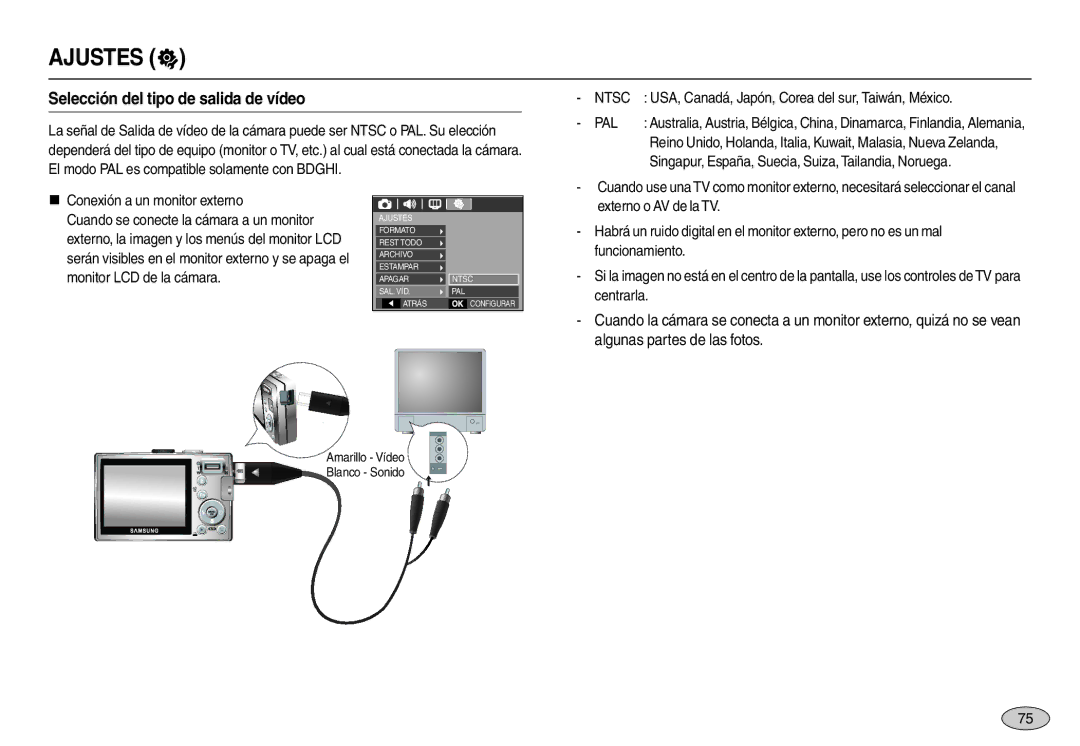 Samsung EC-L100ZSBB/E1, EC-L100ZUDA/E3, EC-L100ZBDA/E3, EC-L100ZSDA/E3 manual Selección del tipo de salida de vídeo, Ntsc, Pal 