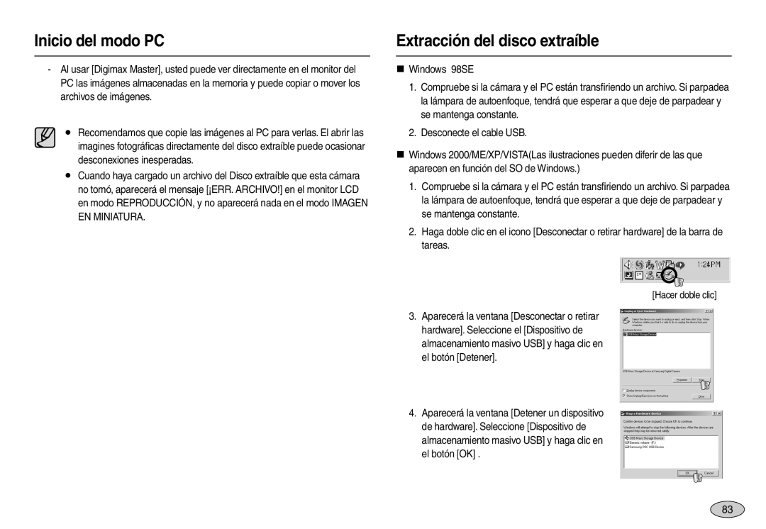 Samsung EC-L100ZBBA/AS, EC-L100ZUDA/E3, EC-L100ZBDA/E3, EC-L100ZSDA/E3, EC-L100ZRDA/E3 manual Extracción del disco extraíble 