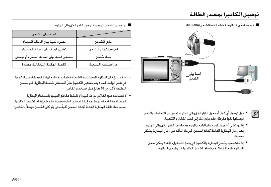 Samsung EC-L100ZPBB/E1, EC-L100ZUDA/E3, EC-L100ZBDA/E3 manual اﺮﻴﻣﺎﻜﻟا ماﺪﺨﺘﺳا ﻞﺒﻗ ﻖﺋﺎﻗد 10 ﻦﻣ ﺮﺜﻛﻷ ﺔﻳرﺎﻄﺒﻟا, ﻦﺤﺸﻟا يرﺎﺟ 