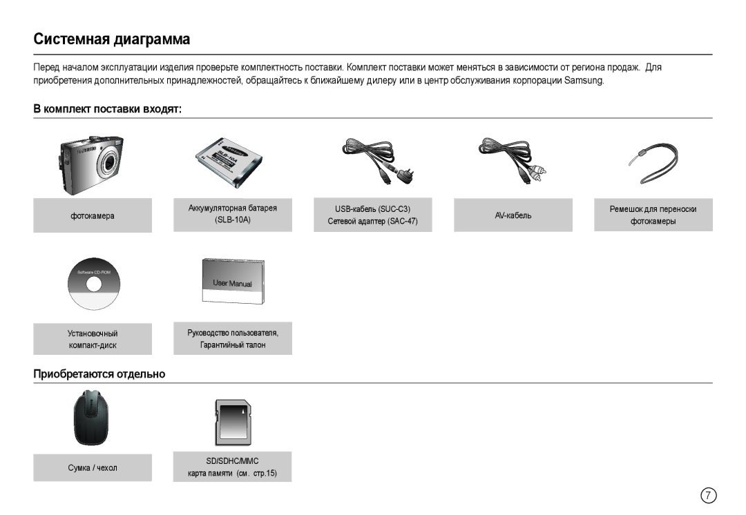 Samsung EC-L100ZRDA/E3, EC-L100ZUDA/E3 manual Системная диаграмма, Комплект поставки входят, Приобретаются отдельно 