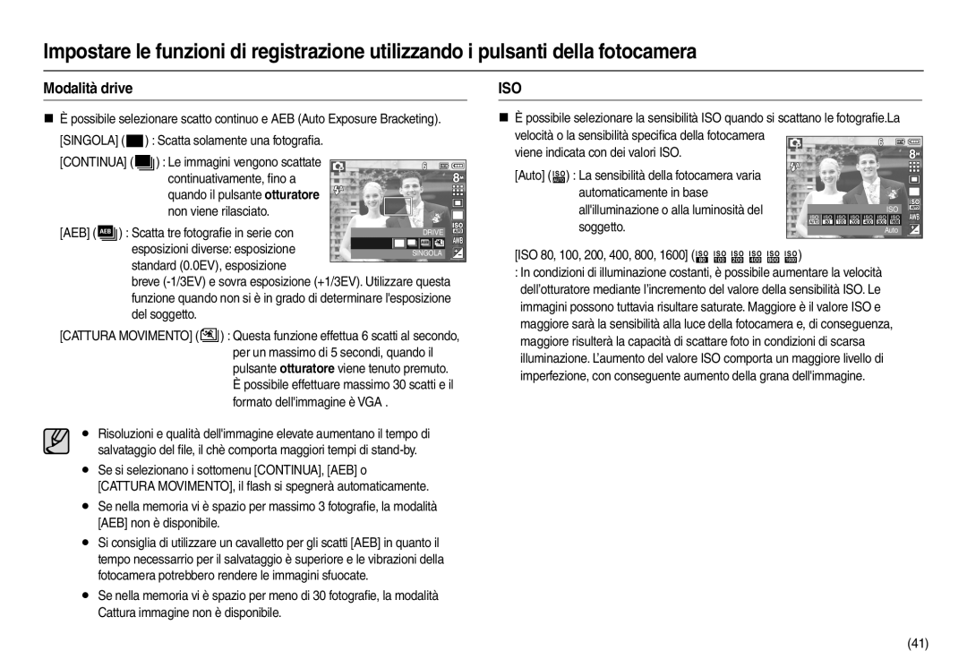 Samsung EC-L100ZSBA/FR, EC-L100ZUDA/E3, EC-L100ZBDA/E3 manual Modalità drive, Esposizioni diverse esposizione, Soggetto 