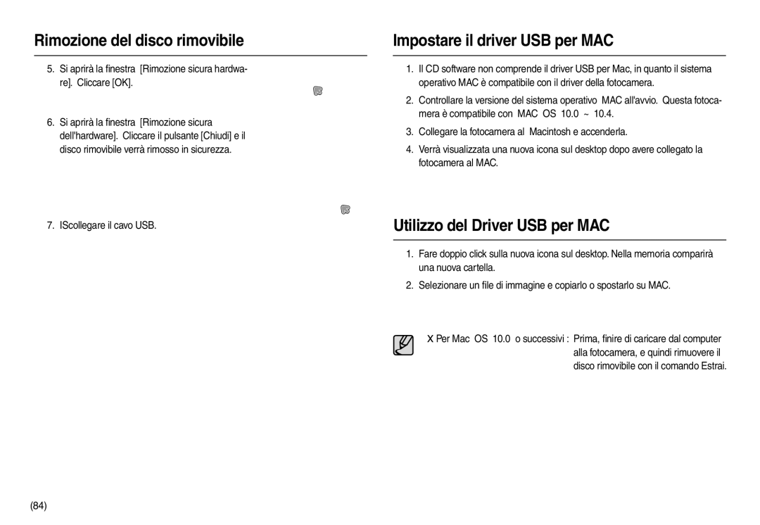 Samsung EC-L100ZPFA/IT, EC-L100ZUDA/E3, EC-L100ZBDA/E3 Impostare il driver USB per MAC, Utilizzo del Driver USB per MAC 