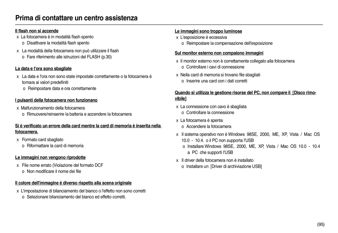 Samsung EC-L100ZRBA/E1 Il ﬂash non si accende, La data e lora sono sbagliate, Pulsanti della fotocamera non funzionano 