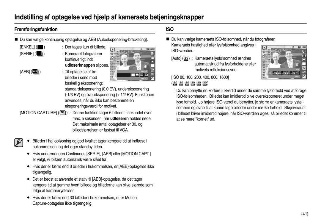 Samsung EC-L100ZSBA/E2, EC-L100ZUDA/E3, EC-L100ZBDA/E3, EC-L100ZUBA/E2 manual Fremføringsfunktion, Udløserknappen slippes 