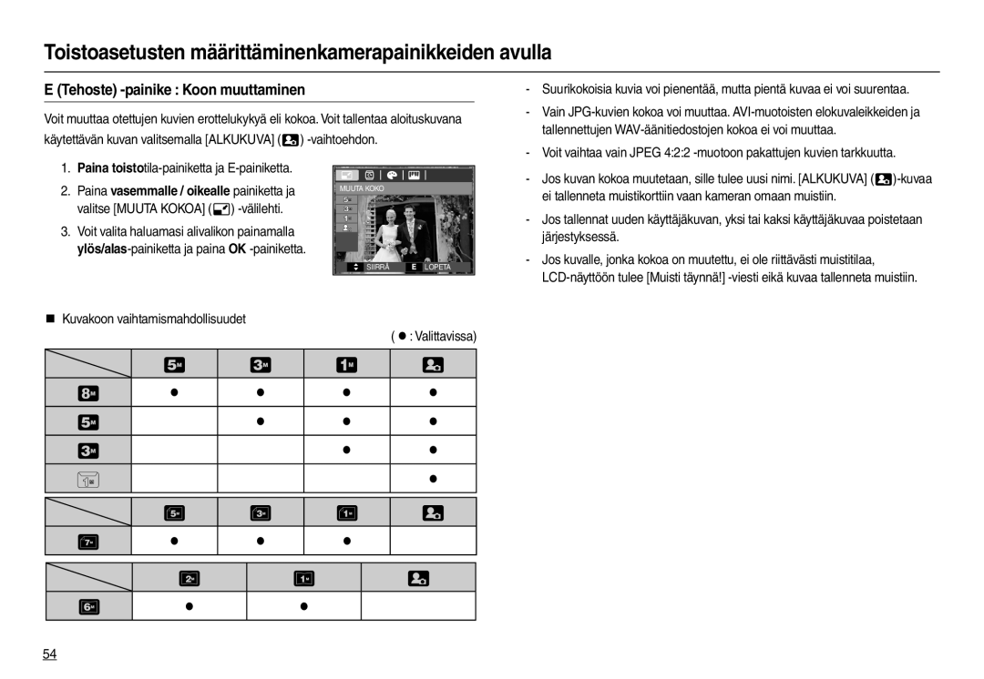 Samsung EC-L100ZSBA/E2, EC-L100ZUDA/E3, EC-L100ZBDA/E3, EC-L100ZUBA/E2, EC-L100ZSDA/E3 manual Tehoste -painike Koon muuttaminen 