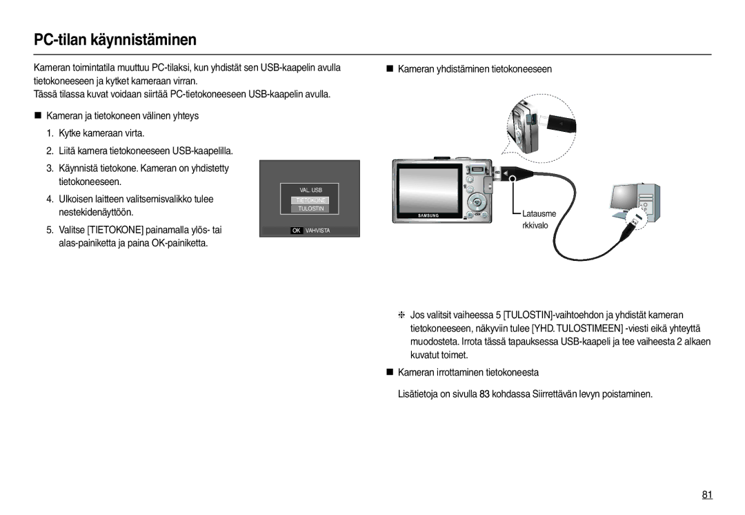 Samsung EC-L100ZSDA/E3, EC-L100ZUDA/E3, EC-L100ZBDA/E3, EC-L100ZUBA/E2, EC-L100ZSBA/E2, EC-L100ZRDA/E3 PC-tilan käynnistäminen 