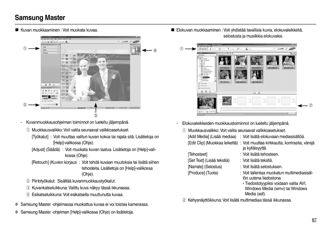 Samsung EC-L100ZSFA/E2 manual Lön uutena tiedostona, Media asf, Kehysnäyttöikkuna Voit lisätä multimediaa tässä ikkunassa 