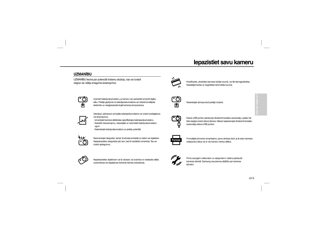 Samsung EC-L100ZSBB/E1, EC-L100ZUDA/E3, EC-L100ZSFA/FR, EC-L100ZBDA/E3, EC-L100ZUBA/E2, EC-L100ZBBA/FR manual Uzmanību, LV-3 