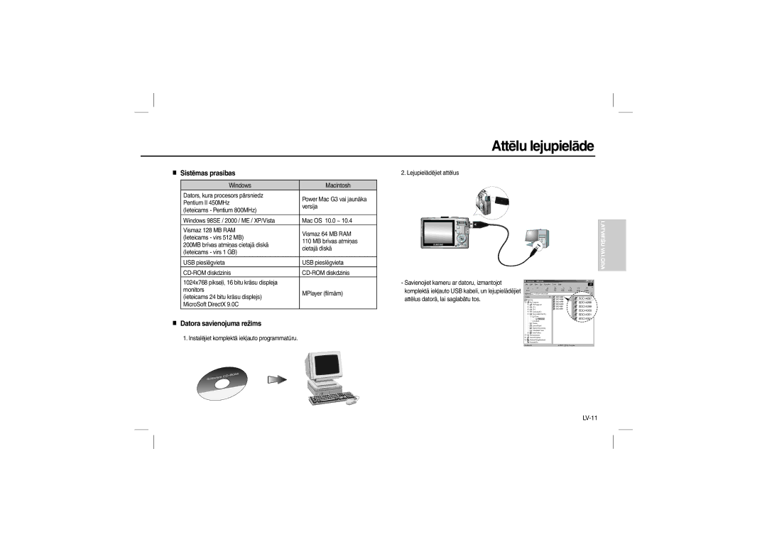 Samsung EC-L100ZRBA/IT, EC-L100ZUDA/E3, EC-L100ZUAA Attēlu lejupielāde, Sistēmas prasības, Datora savienojuma režīms, LV-11 