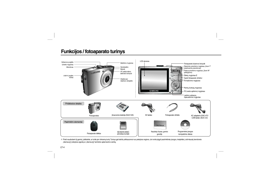 Samsung EC-L100ZSFC/E1, EC-L100ZUDA/E3, EC-L100ZSFA/FR, EC-L100ZBDA/E3, EC-L100ZUBA/E2 Funkcijos / fotoaparato turinys, LT-4 