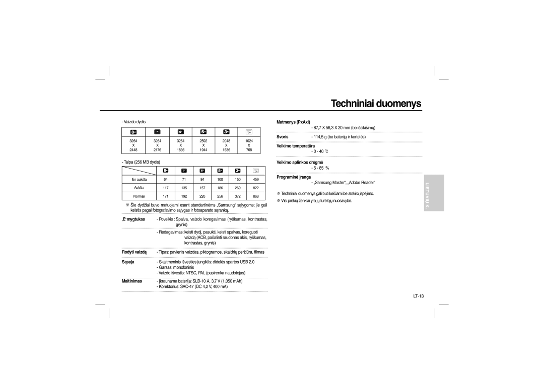 Samsung EC-L100ZBFA/E1, EC-L100ZUDA/E3, EC-L100ZSFA/FR, EC-L100ZBDA/E3, EC-L100ZUBA/E2, EC-L100ZBBA/FR, EC-L100ZBFA/FR LT-13 