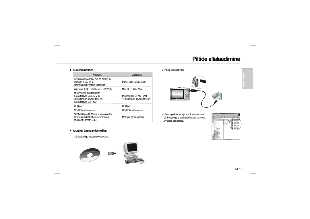 Samsung EC-L100ZSYA/CA, EC-L100ZUDA/E3, EC-L100ZSFA/FR, EC-L100ZBDA/E3 manual Piltide allalaadimine, Süsteeminõuded, ET-11 