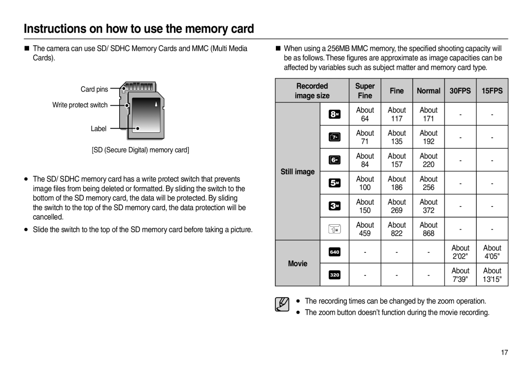 Samsung EC-L100ZPBA/E2, EC-L100ZUDA/E3, EC-L100ZSFA/FR, EC-L100ZBDA/E3, EC-L100ZUBA/E2, EC-L100ZUAA Recorded Super Fine Normal 