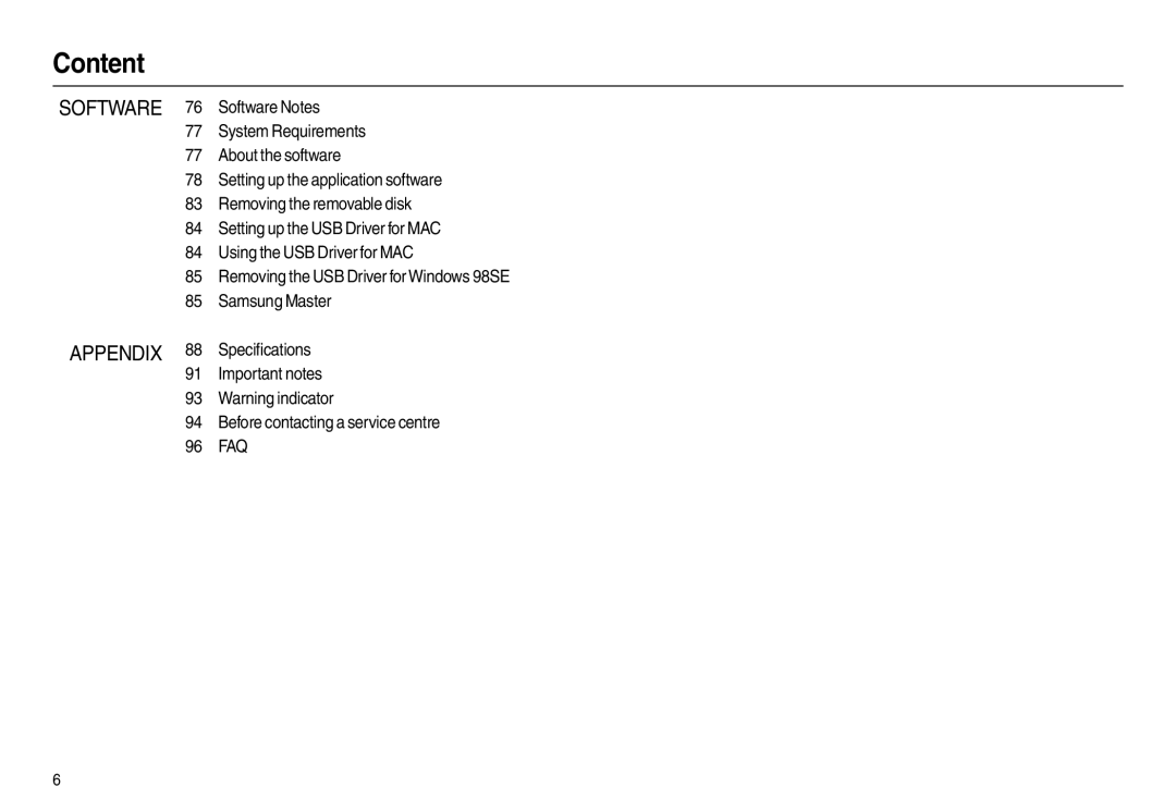 Samsung EC-L100ZSBA/E2, EC-L100ZUDA/E3, EC-L100ZSFA/FR, EC-L100ZBDA/E3, EC-L100ZUBA/E2, EC-L100ZBBA/FR, EC-L100ZBFA/FR Content 