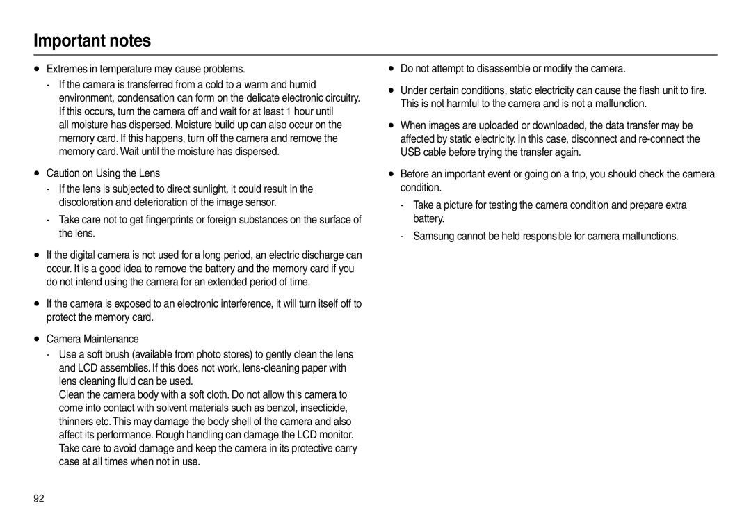 Samsung EC-L100ZSDA/DE, EC-L100ZUDA/E3, EC-L100ZSFA/FR, EC-L100ZBDA/E3 manual Extremes in temperature may cause problems 