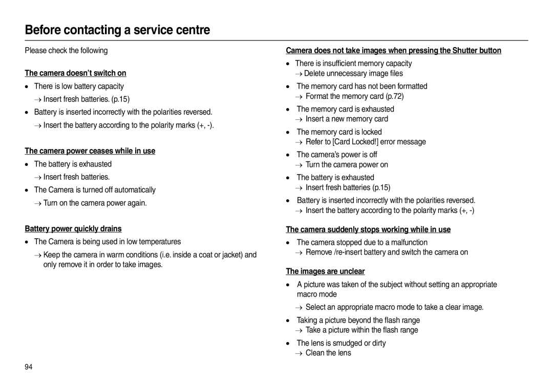 Samsung EC-L100ZUBB/MX, EC-L100ZUDA/E3, EC-L100ZSFA/FR, EC-L100ZBDA/E3, EC-L100ZUBA/E2 Before contacting a service centre 